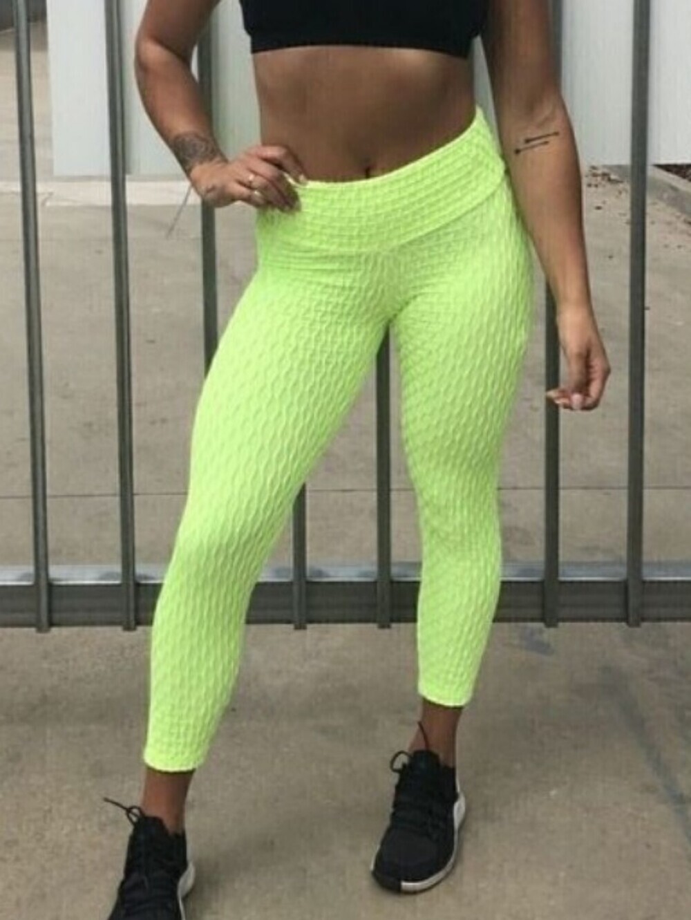 Scrunch Butt Anti-Cellulite Textured Neon Yellow Tik Tok Workout Leggings